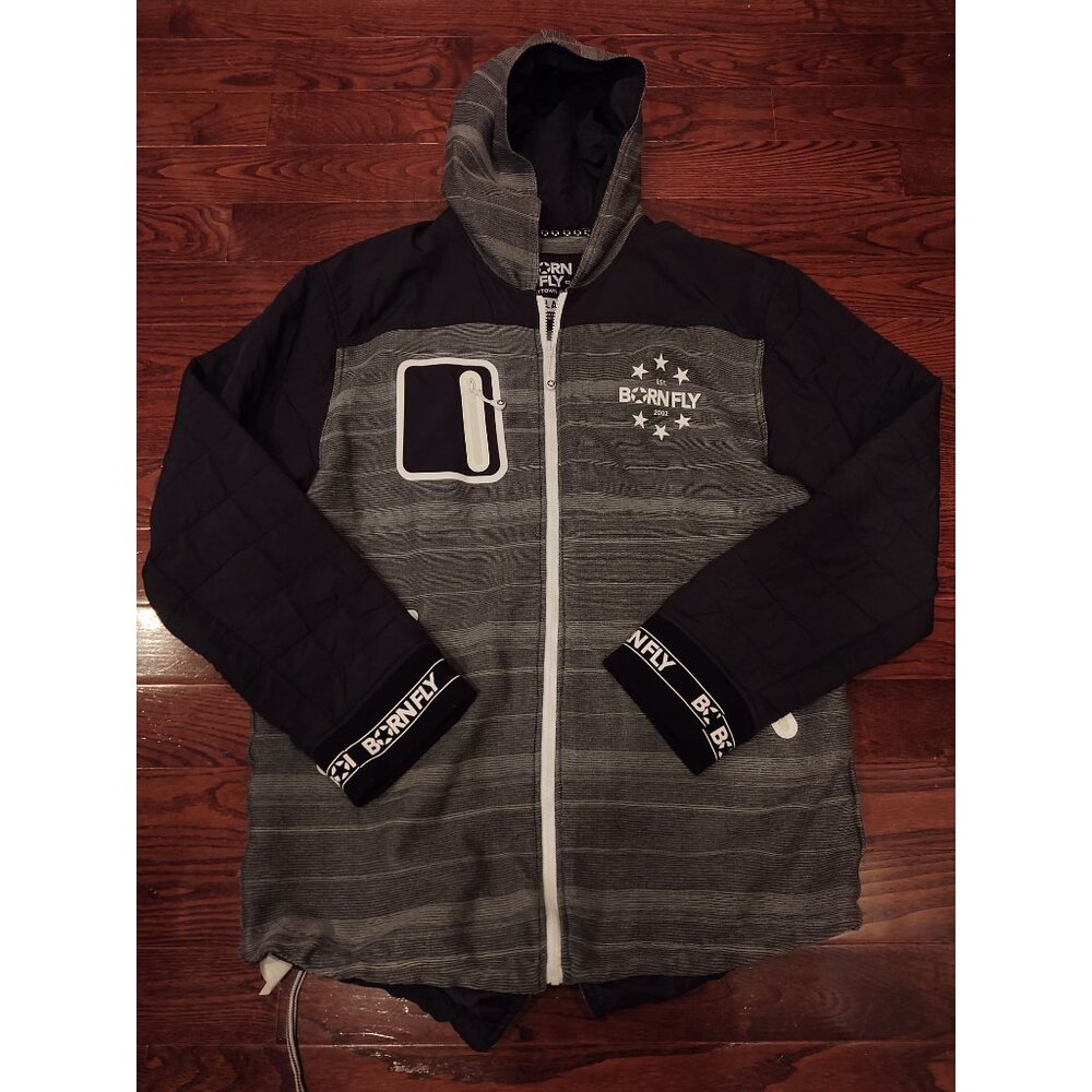 Born Fly Anytown USA Jacket 3XL Mens Black Gray Heavy Hooded